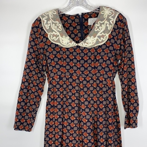 Vintage Expo Petite Rose Long Sleeve Prairie Dress 8 Petite - Picture 2 of 8